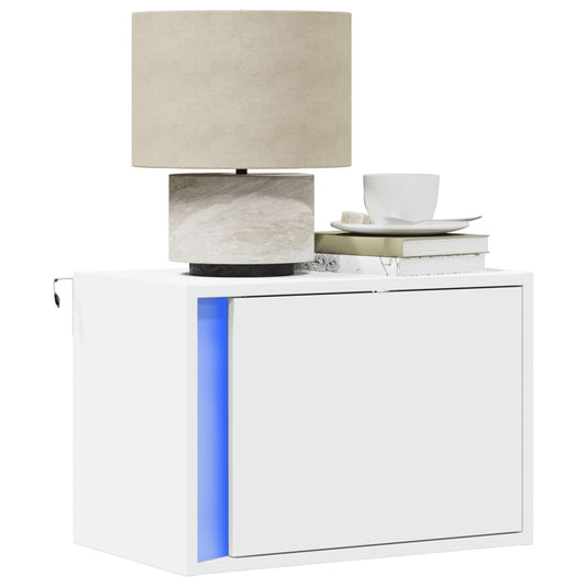 vidaXL Wall-mounted Bedside Cabinets with LED Lights 2 pcs White