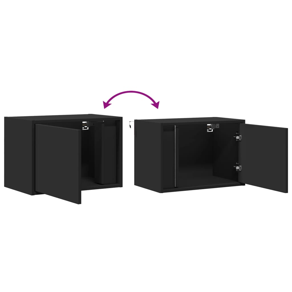 vidaXL Wall-mounted Bedside Cabinets with LED Lights 2 pcs Black