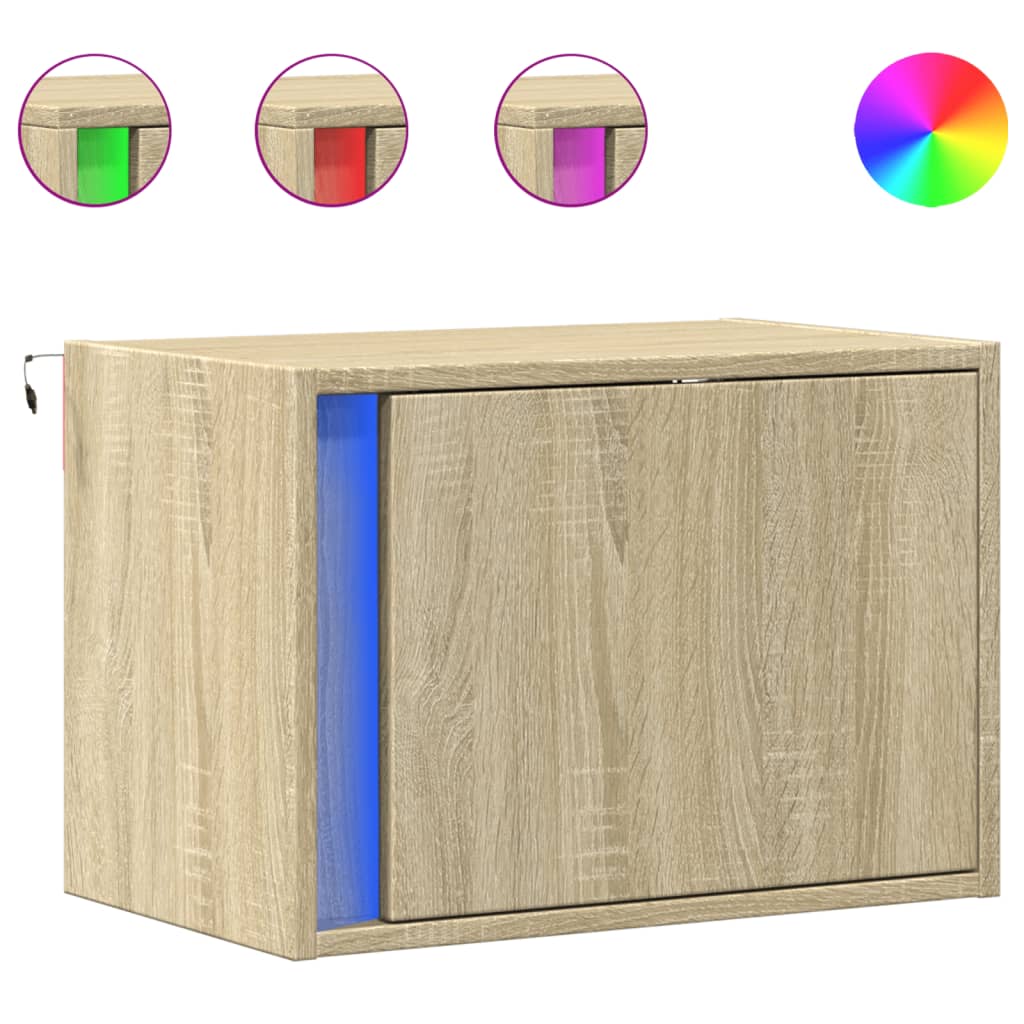 vidaXL Wall-mounted Bedside Cabinets with LED Lights 2 pcs Sonoma Oak