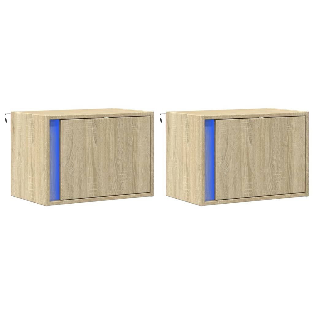 vidaXL Wall-mounted Bedside Cabinets with LED Lights 2 pcs Sonoma Oak