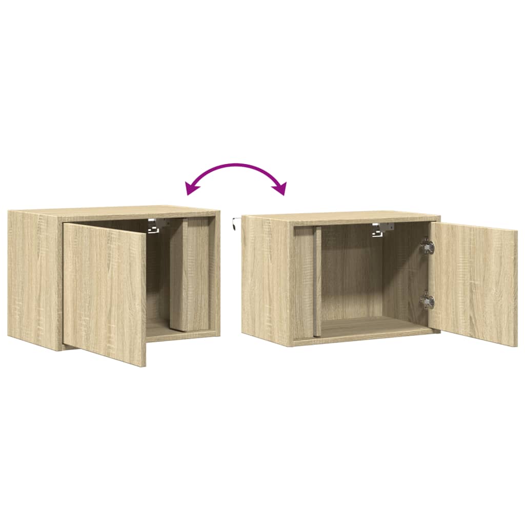 vidaXL Wall-mounted Bedside Cabinets with LED Lights 2 pcs Sonoma Oak