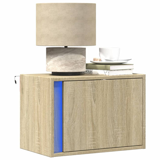 vidaXL Wall-mounted Bedside Cabinets with LED Lights 2 pcs Sonoma Oak