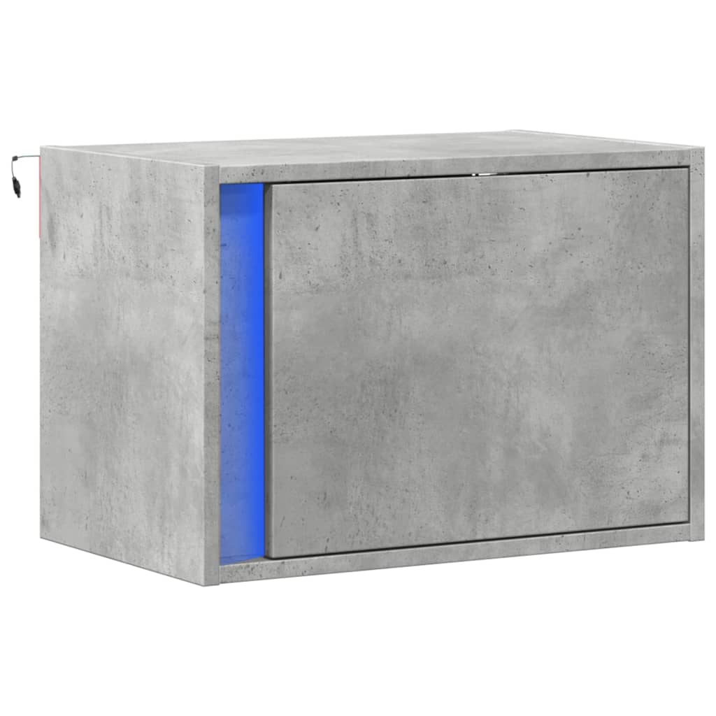 Wall-mounted Bedside Cabinet with LED Lights Concrete Grey