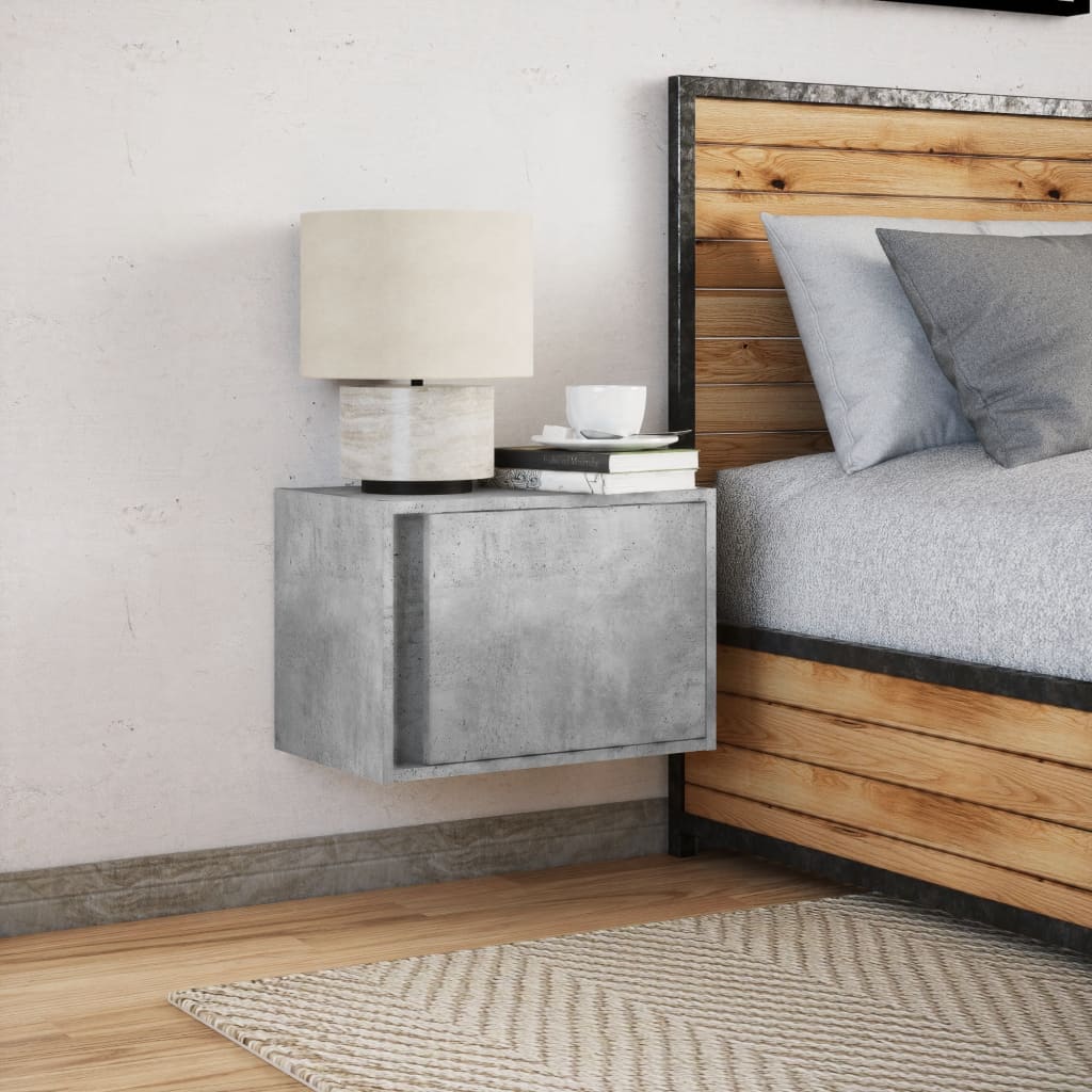 Wall-mounted Bedside Cabinet with LED Lights Concrete Grey