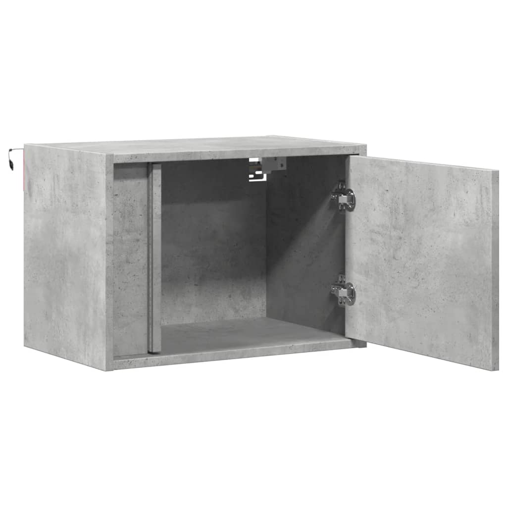 Wall-mounted Bedside Cabinet with LED Lights Concrete Grey