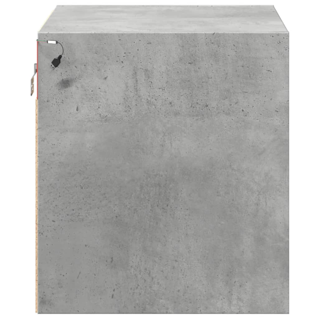Wall-mounted Bedside Cabinet with LED Lights Concrete Grey