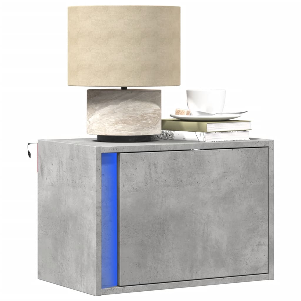 Wall-mounted Bedside Cabinet with LED Lights Concrete Grey