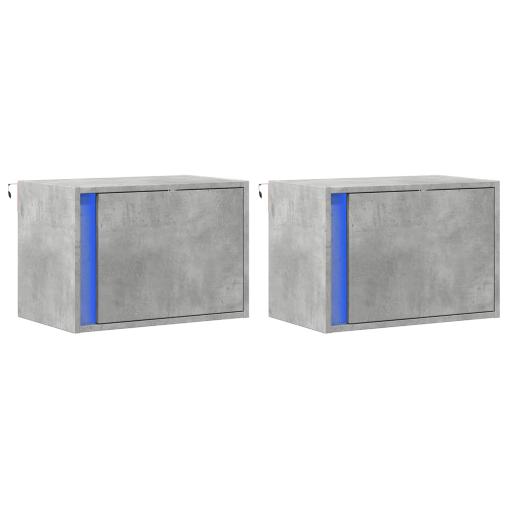 Wall-mounted Bedside Cabinets with LED 2 pcs Concrete Grey