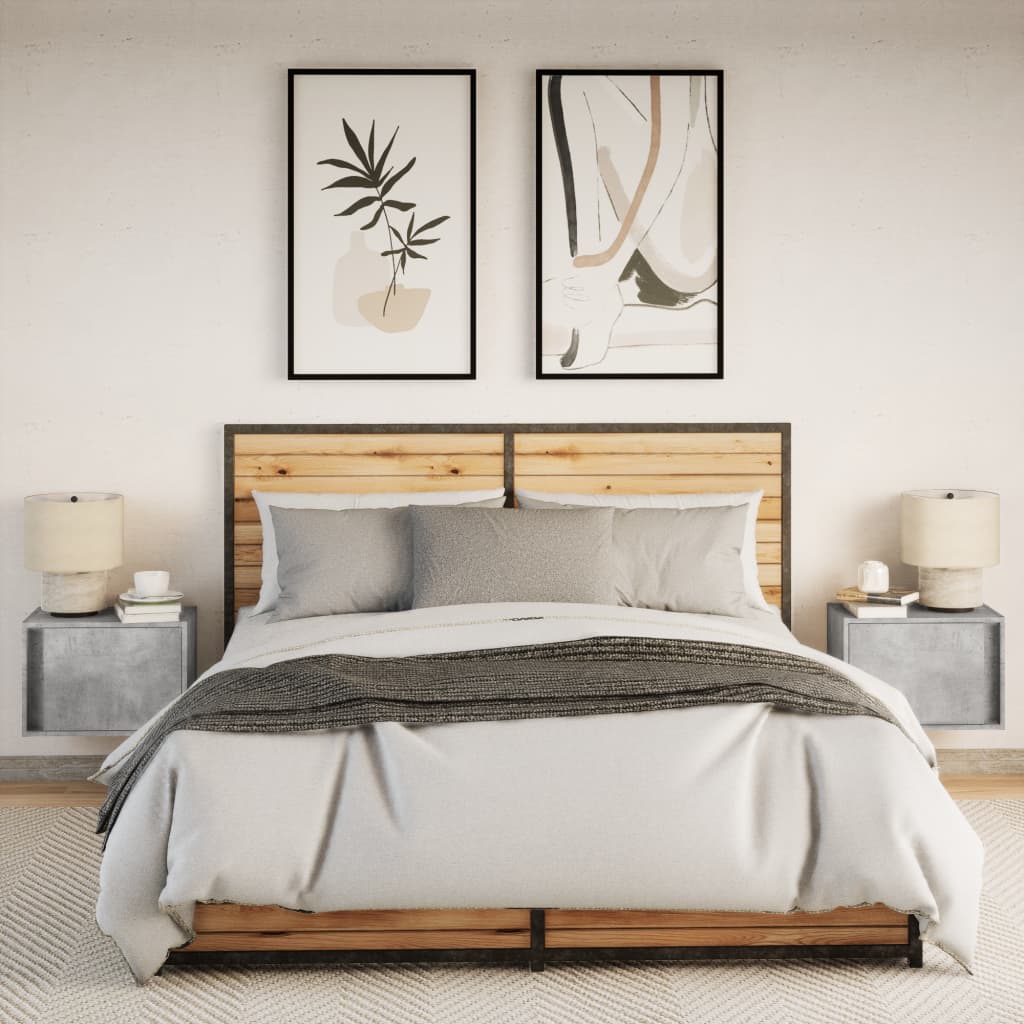 Wall-mounted Bedside Cabinets with LED 2 pcs Concrete Grey