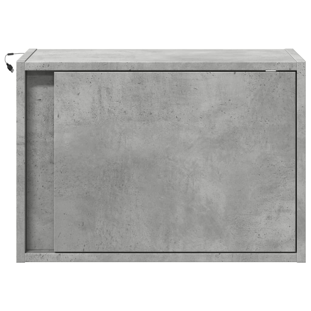 Wall-mounted Bedside Cabinets with LED 2 pcs Concrete Grey