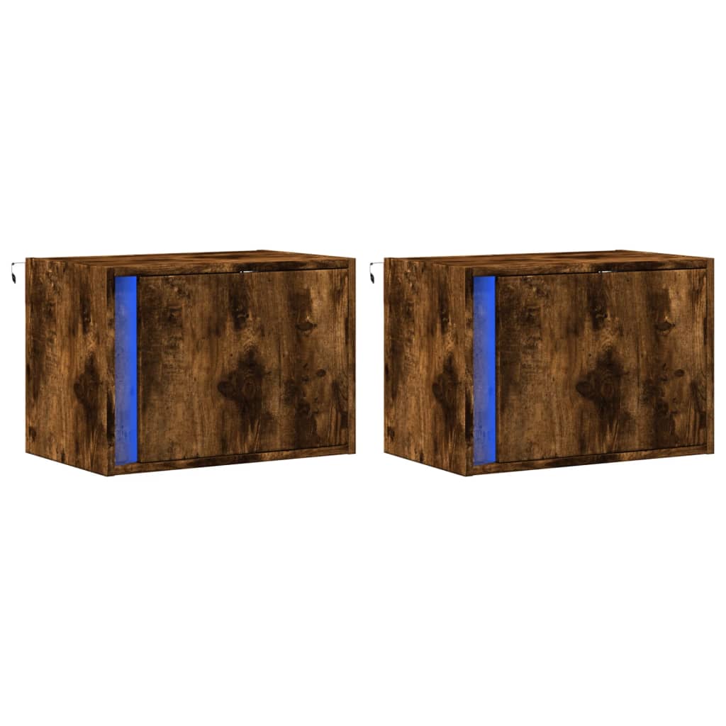 vidaXL Wall-mounted Bedside Cabinets with LED Lights 2 pcs Smoked Oak