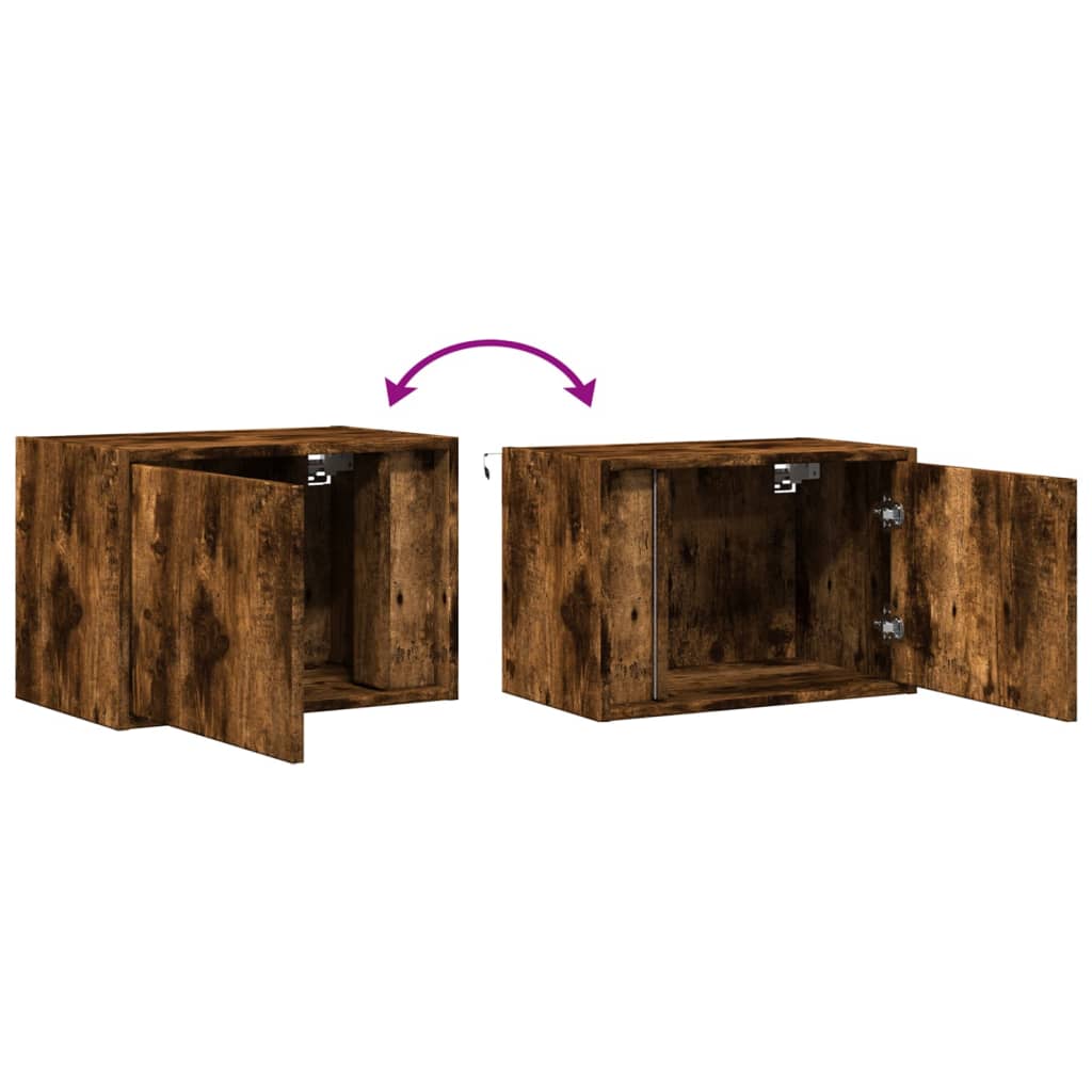 vidaXL Wall-mounted Bedside Cabinets with LED Lights 2 pcs Smoked Oak