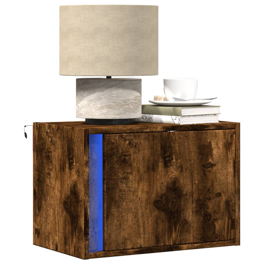 vidaXL Wall-mounted Bedside Cabinets with LED Lights 2 pcs Smoked Oak