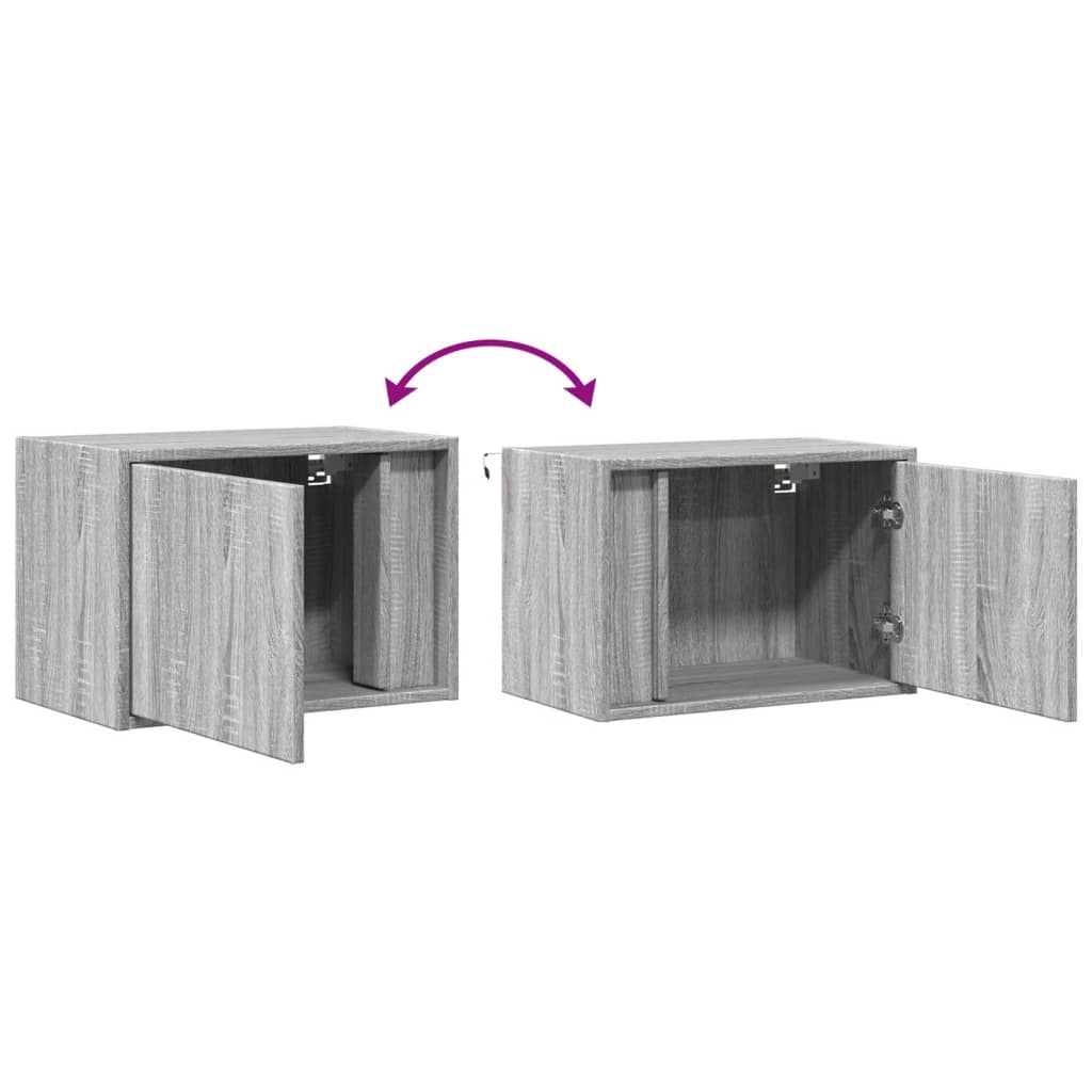 vidaXL Wall-mounted Bedside Cabinets with LED Lights 2 pcs Grey Sonoma