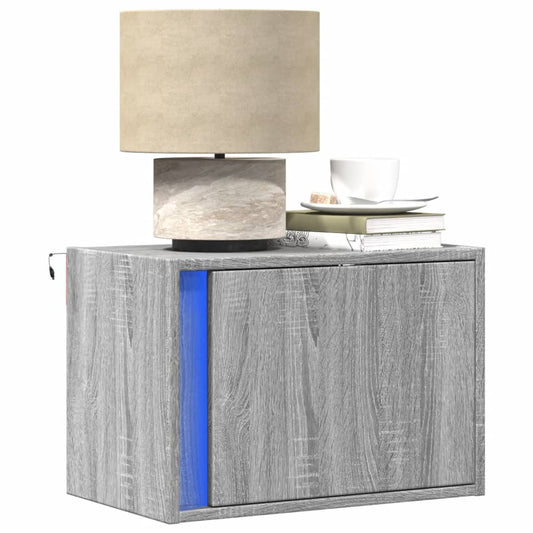 vidaXL Wall-mounted Bedside Cabinets with LED Lights 2 pcs Grey Sonoma