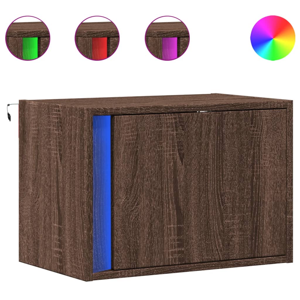 vidaXL Wall-mounted Bedside Cabinets with LED Lights 2 pcs Brown Oak