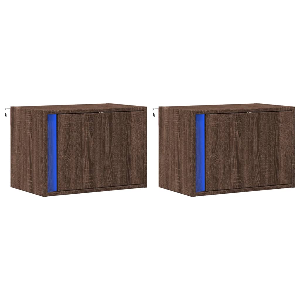 vidaXL Wall-mounted Bedside Cabinets with LED Lights 2 pcs Brown Oak