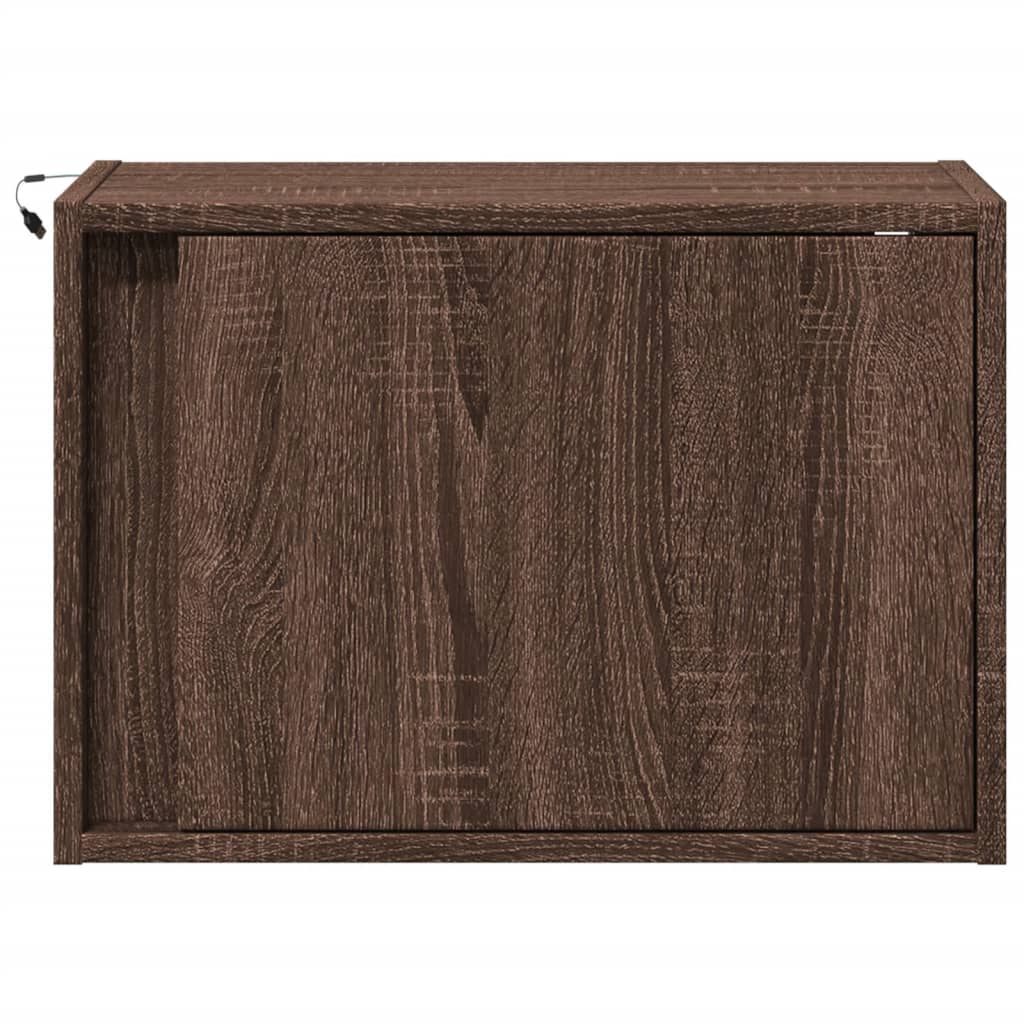 vidaXL Wall-mounted Bedside Cabinets with LED Lights 2 pcs Brown Oak