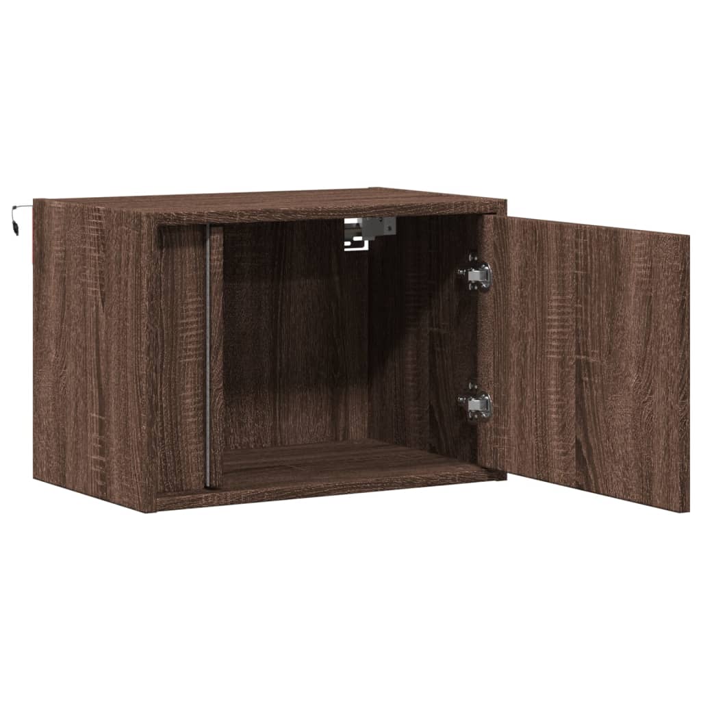 vidaXL Wall-mounted Bedside Cabinets with LED Lights 2 pcs Brown Oak