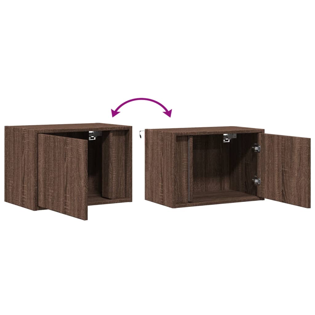 vidaXL Wall-mounted Bedside Cabinets with LED Lights 2 pcs Brown Oak