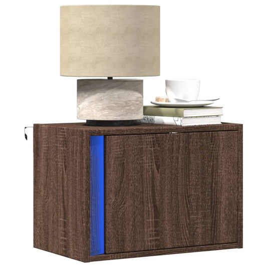 vidaXL Wall-mounted Bedside Cabinets with LED Lights 2 pcs Brown Oak