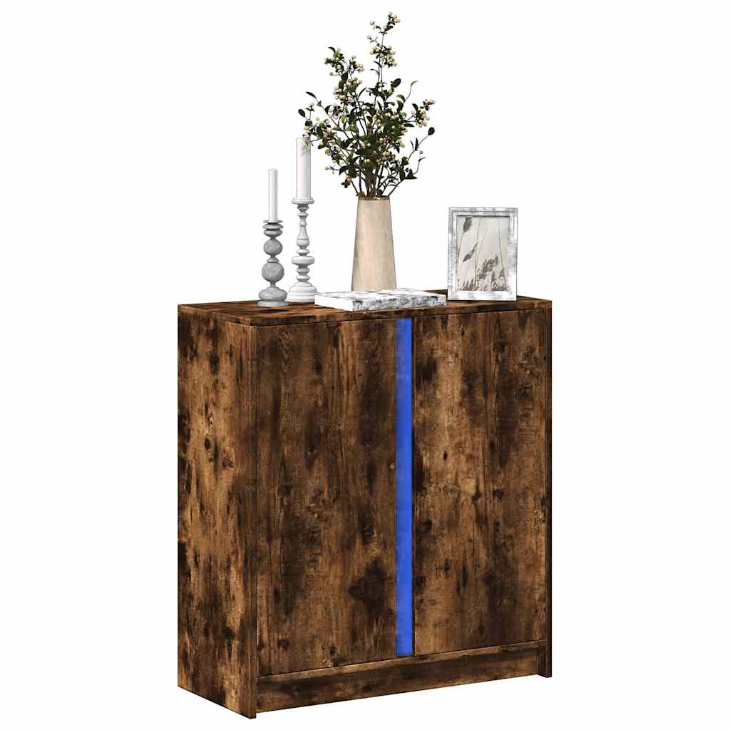 Sideboard with LED Smoked Oak 77x34x85 cm Engineered Wood