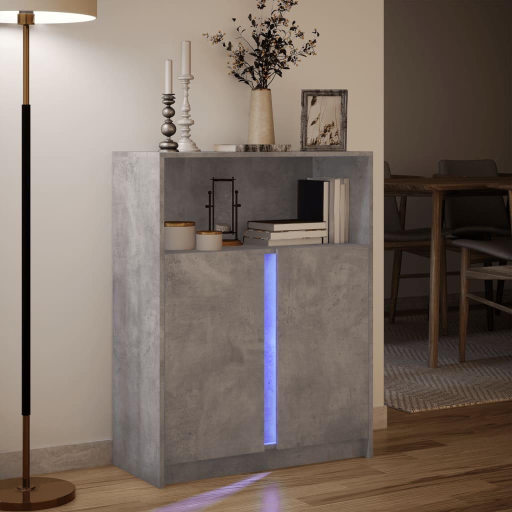 vidaXL Sideboard with LED Concrete Grey 77x34x100 cm Engineered Wood