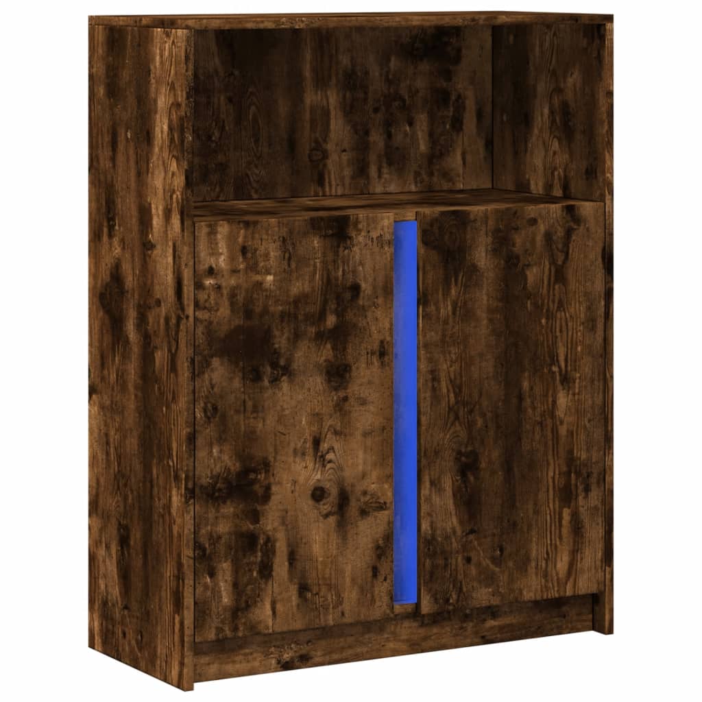 Sideboard with LED Smoked Oak 77x34x100 cm Engineered Wood