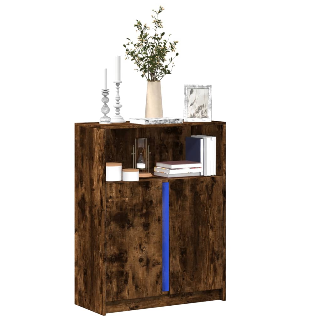 Sideboard with LED Smoked Oak 77x34x100 cm Engineered Wood