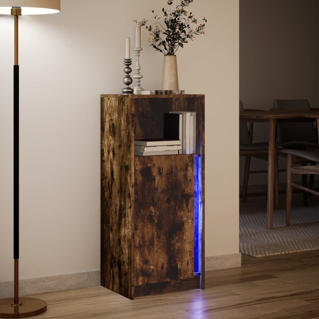 Sideboard with LED Smoked Oak 42,5x34x100 cm Engineered Wood