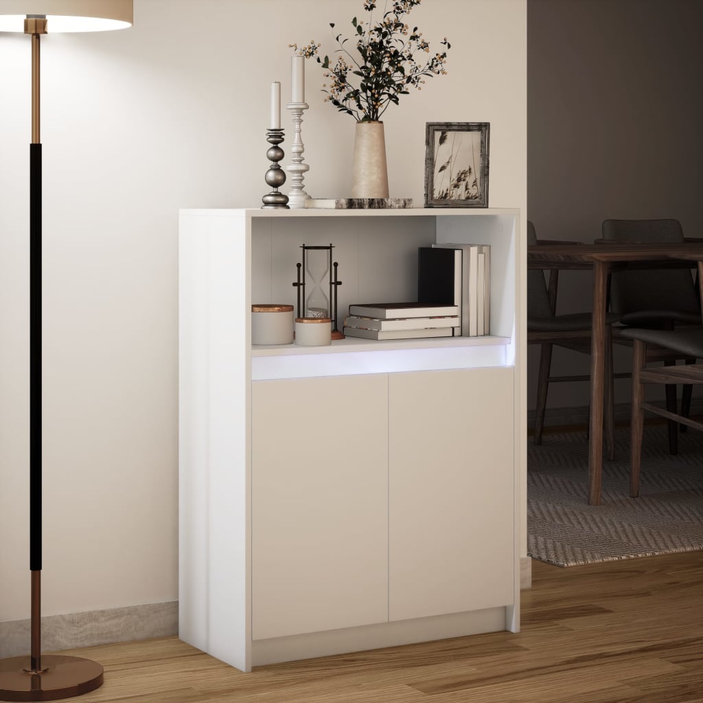 Sideboard with LED White 72x34x100 cm Engineered Wood