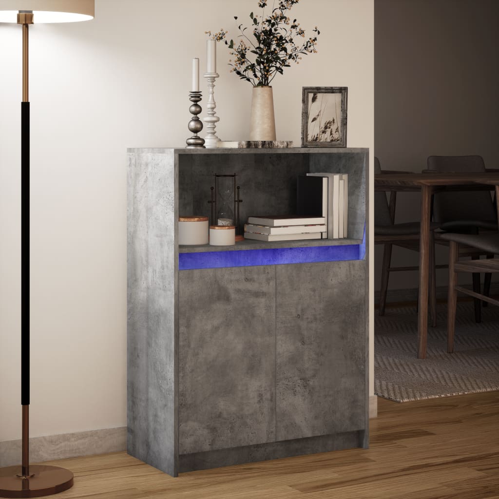 vidaXL Sideboard with LED Concrete Grey 72x34x100 cm Engineered Wood