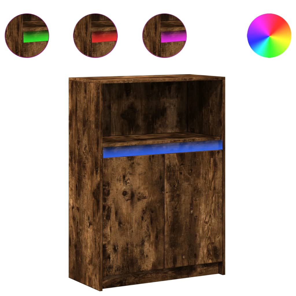 Sideboard with LED Smoked Oak 72x34x100 cm Engineered Wood
