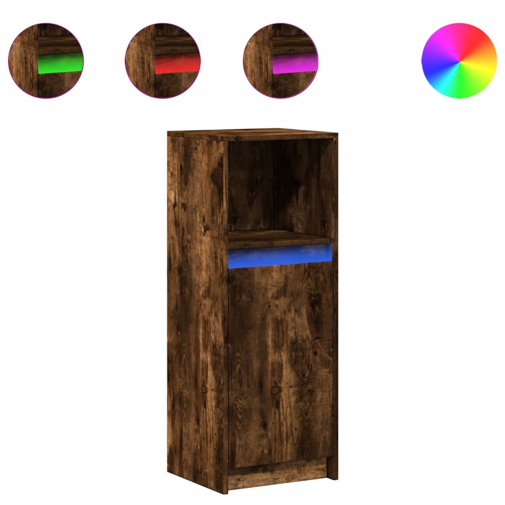 Sideboard with LED Smoked Oak 38x34x100 cm Engineered Wood