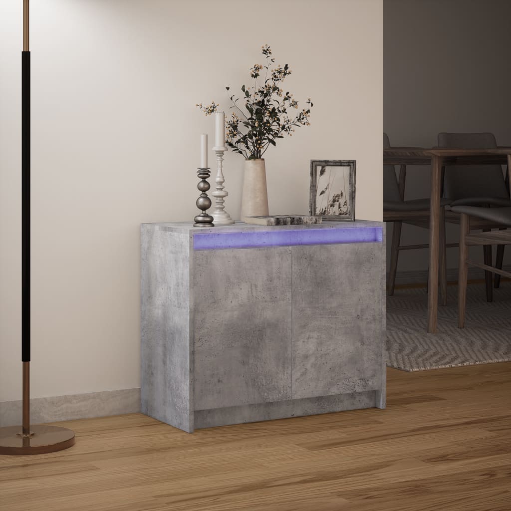 vidaXL Sideboard with LED Concrete Grey 72x34x61 cm Engineered Wood