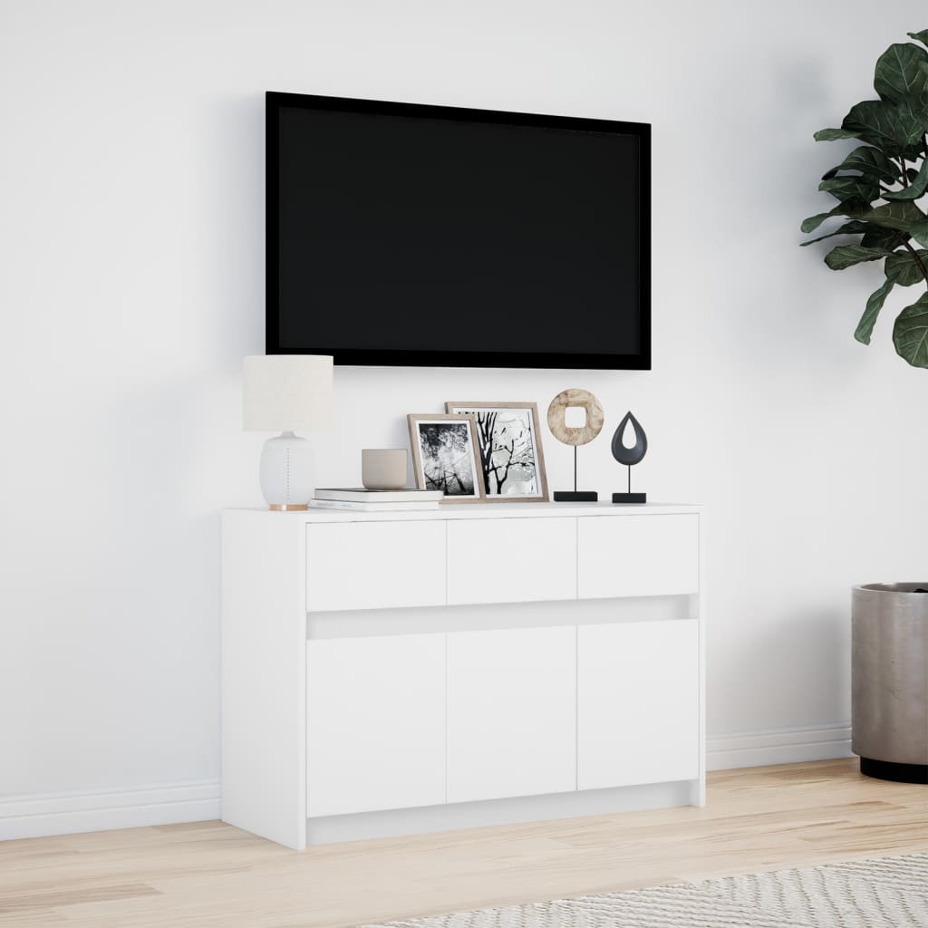 vidaXL TV Cabinet with LED White 91x34x61 cm Engineered Wood