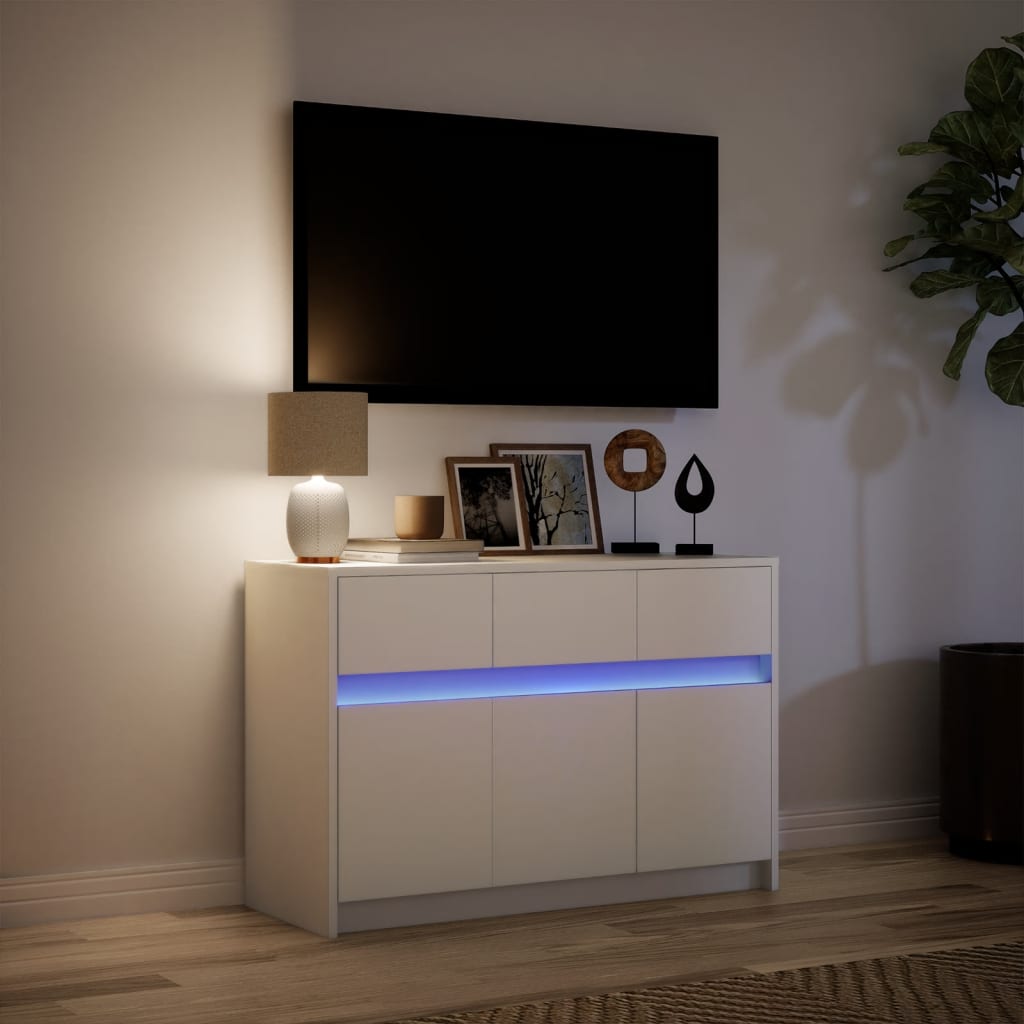 vidaXL TV Cabinet with LED White 91x34x61 cm Engineered Wood