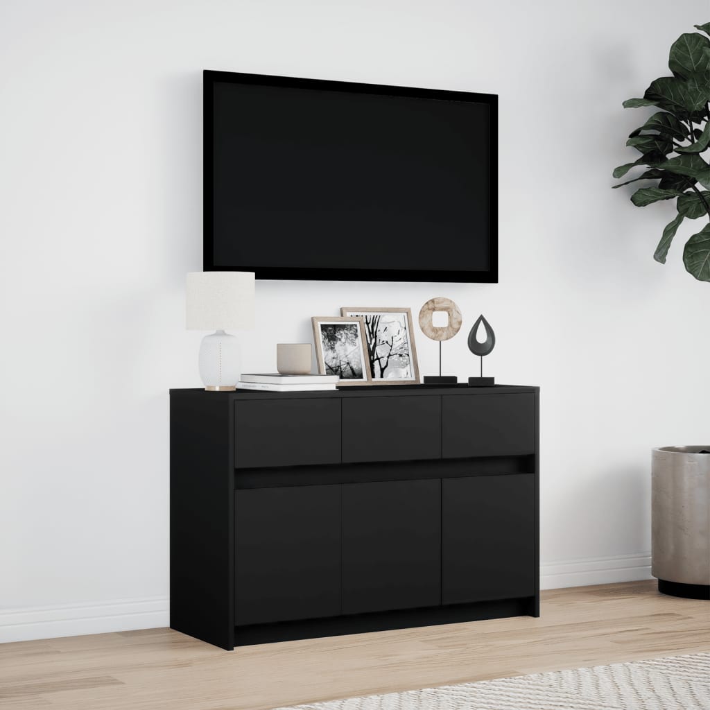 vidaXL TV Cabinet with LED Black 91x34x61 cm Engineered Wood