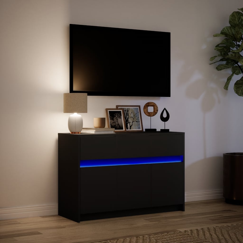 vidaXL TV Cabinet with LED Black 91x34x61 cm Engineered Wood