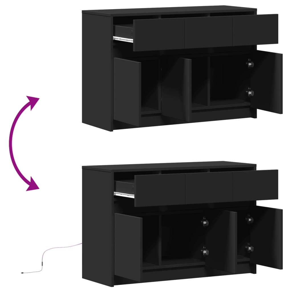 vidaXL TV Cabinet with LED Black 91x34x61 cm Engineered Wood