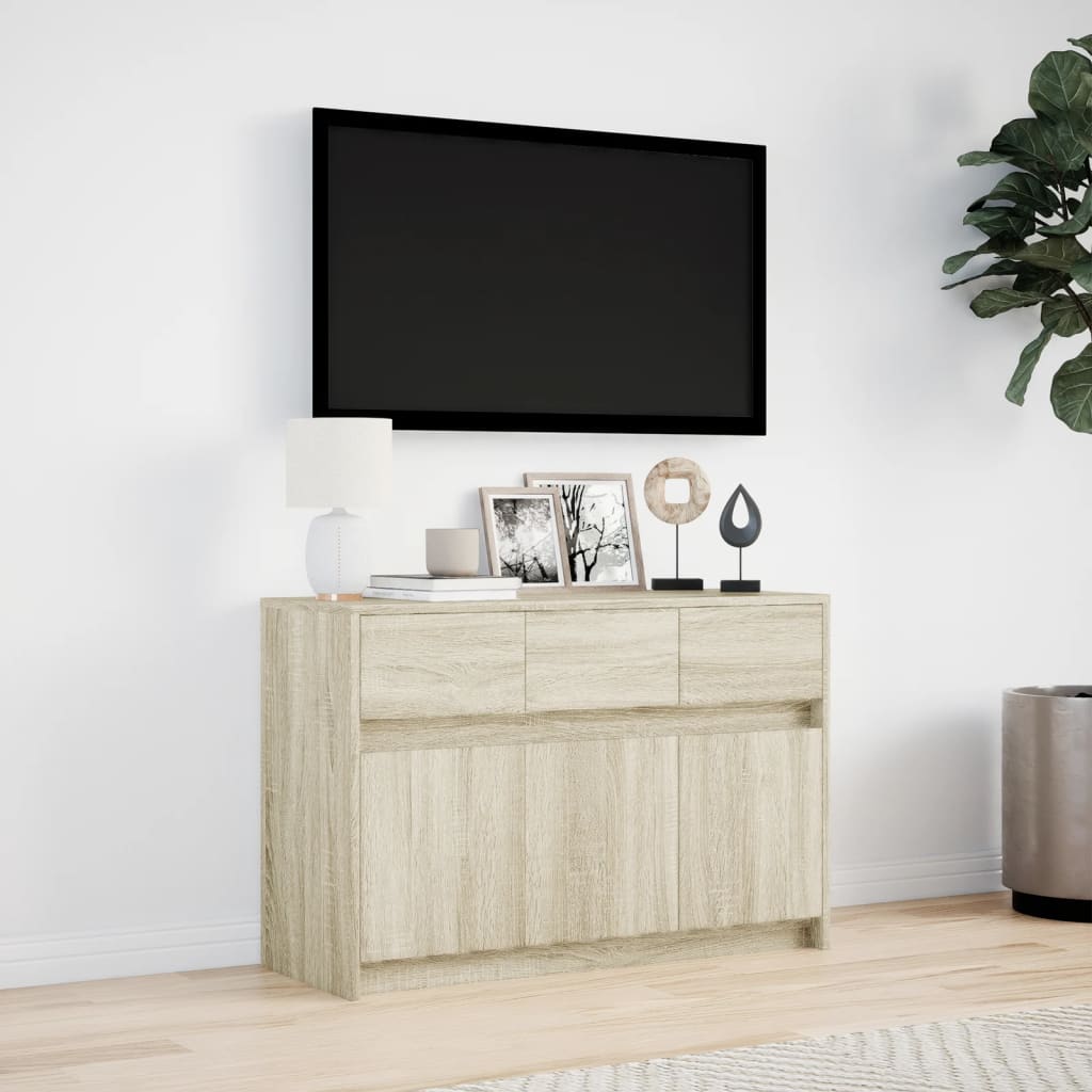 vidaXL TV Cabinet with LED Sonoma Oak 91x34x61 cm Engineered Wood