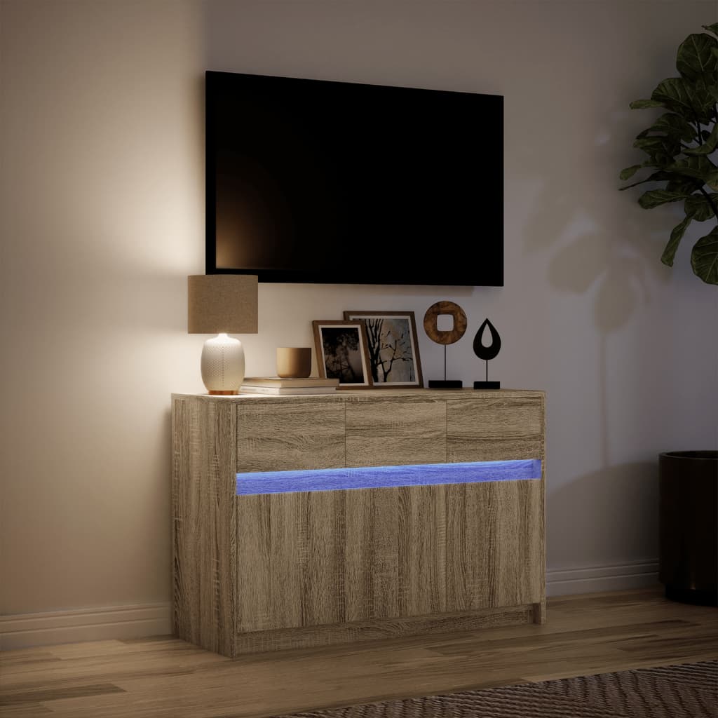 vidaXL TV Cabinet with LED Sonoma Oak 91x34x61 cm Engineered Wood