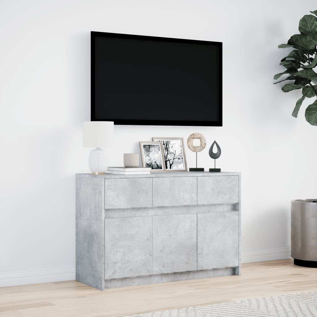 vidaXL TV Cabinet with LED Concrete Grey 91x34x61 cm Engineered Wood