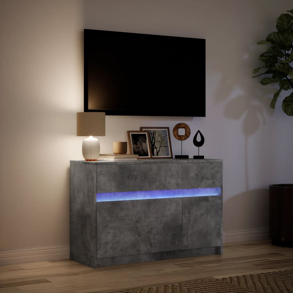 vidaXL TV Cabinet with LED Concrete Grey 91x34x61 cm Engineered Wood