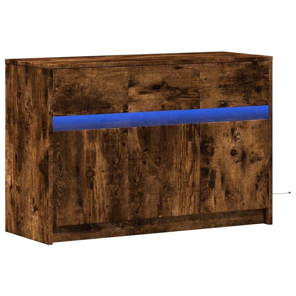 vidaXL TV Cabinet with LED Smoked Oak 91x34x61 cm Engineered Wood