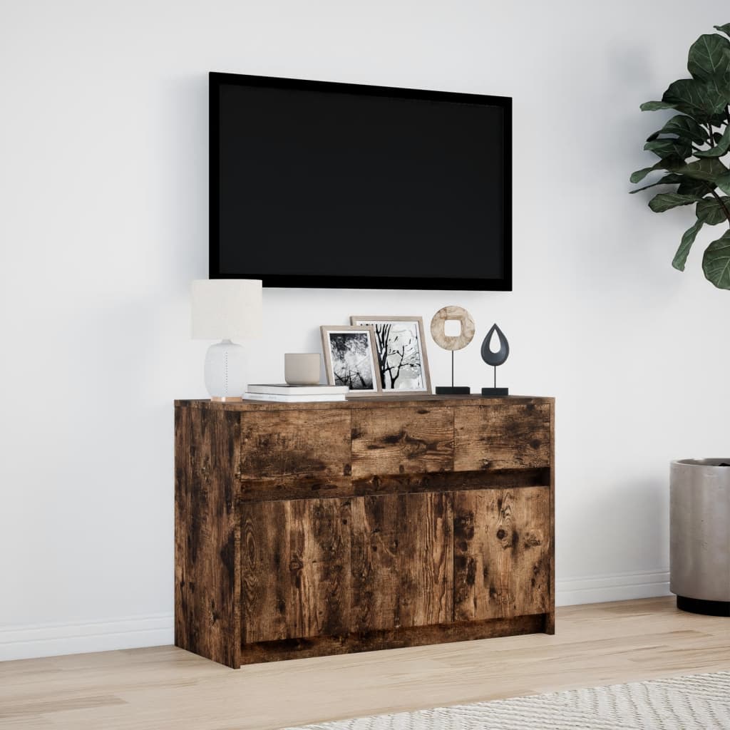 vidaXL TV Cabinet with LED Smoked Oak 91x34x61 cm Engineered Wood