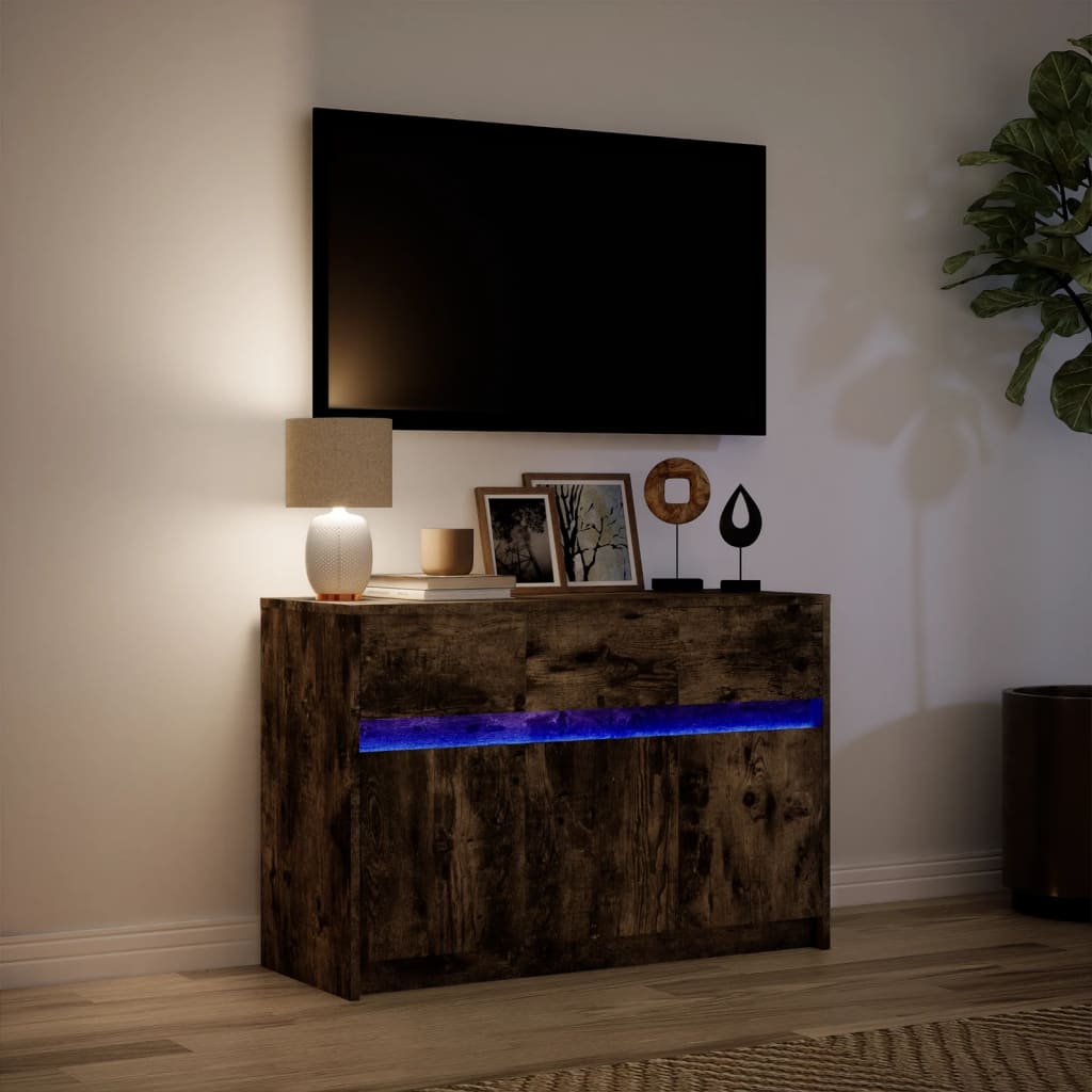 vidaXL TV Cabinet with LED Smoked Oak 91x34x61 cm Engineered Wood