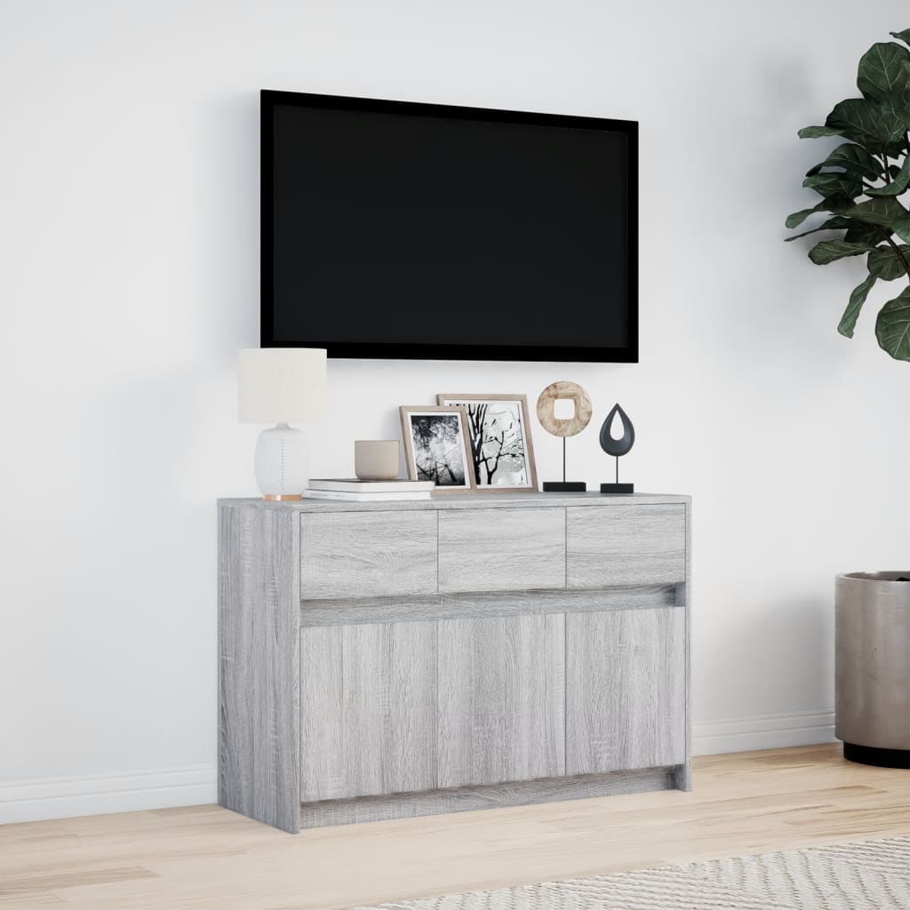 vidaXL TV Cabinet with LED Grey Sonoma 91x34x61 cm Engineered Wood