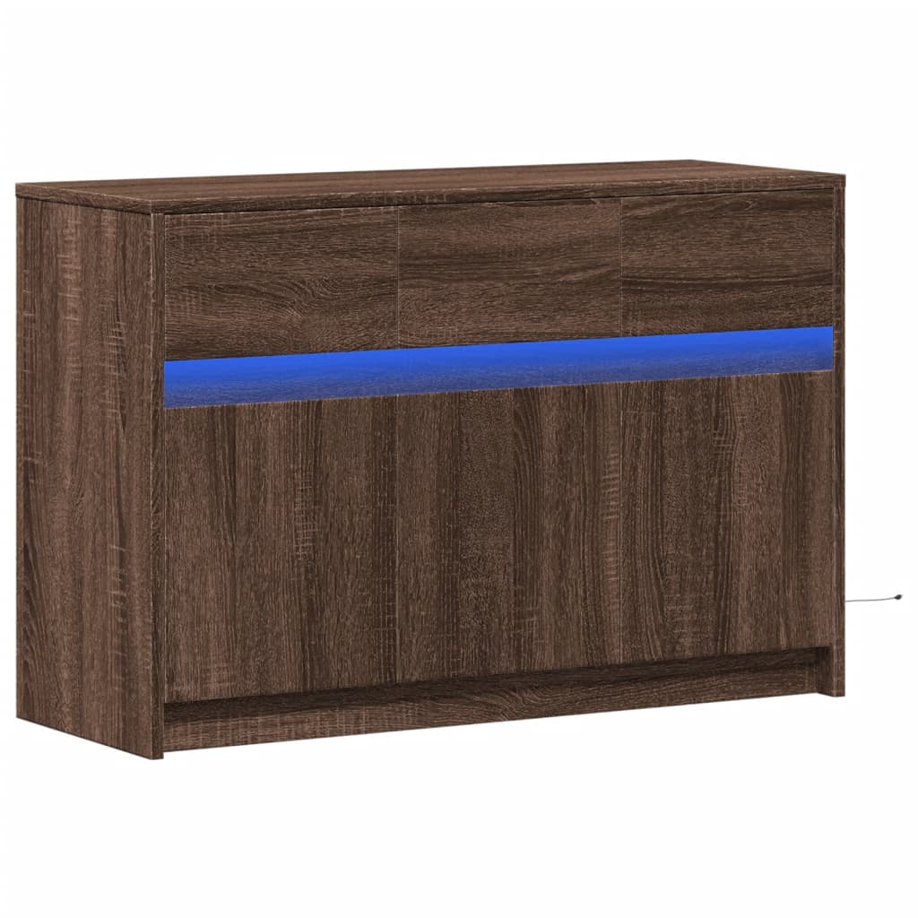 vidaXL TV Cabinet with LED Brown Oak 91x34x61 cm Engineered Wood