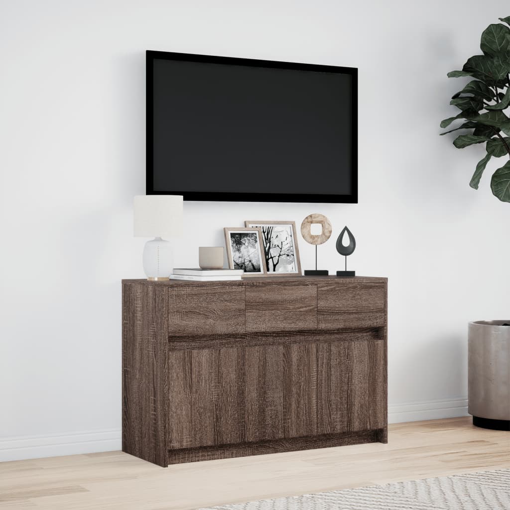 vidaXL TV Cabinet with LED Brown Oak 91x34x61 cm Engineered Wood